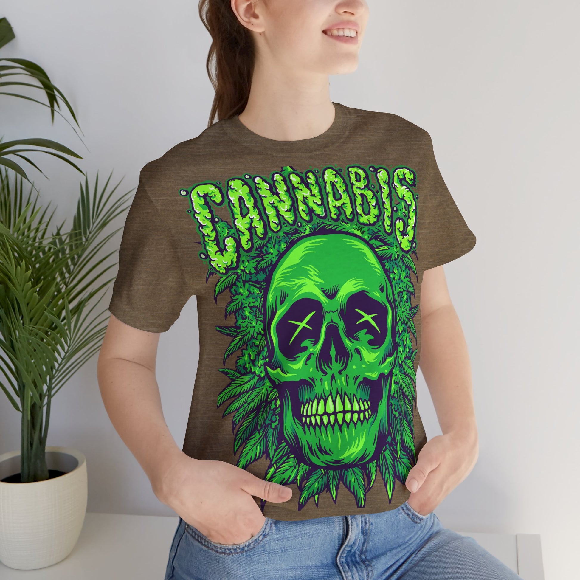 Cannabis Skull T-Shirt - Neon Green - GFAM STORE