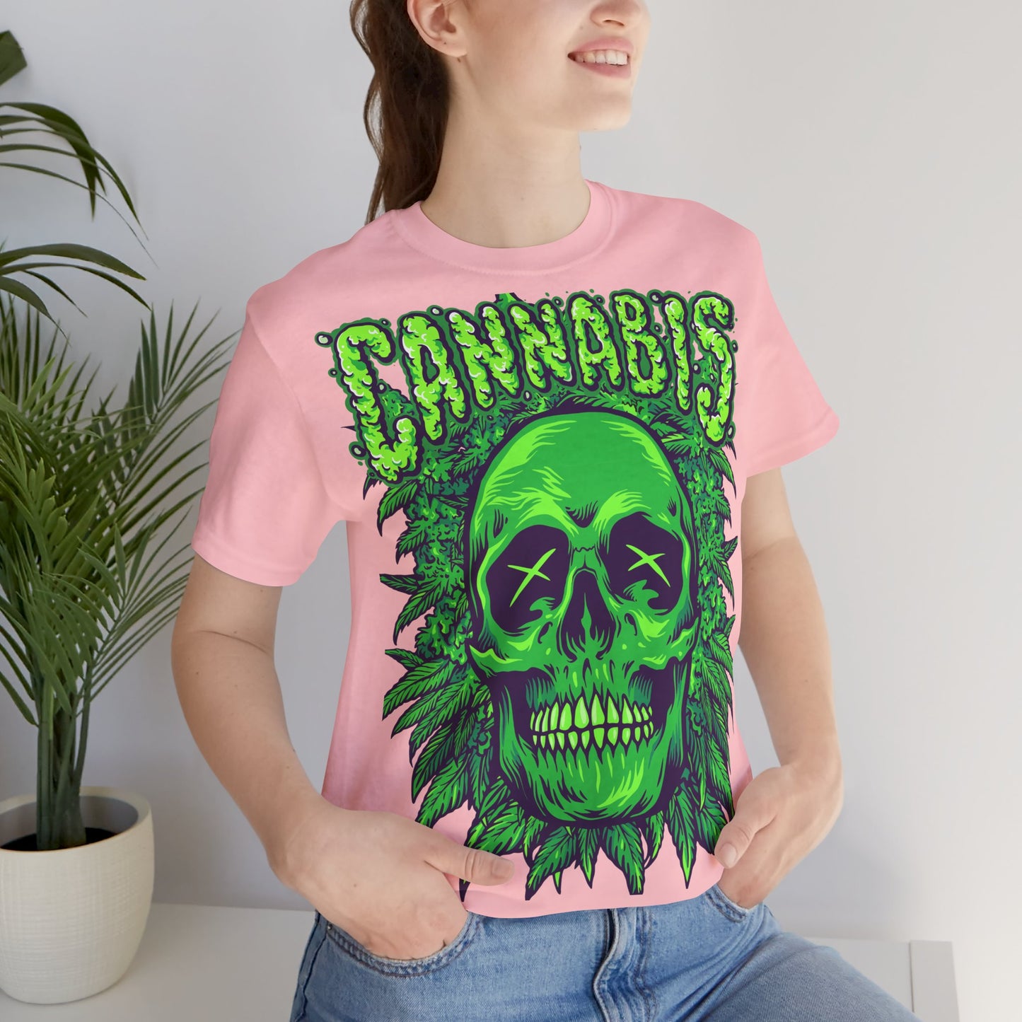 Cannabis Skull T-Shirt - Neon Green - GFAM STORE