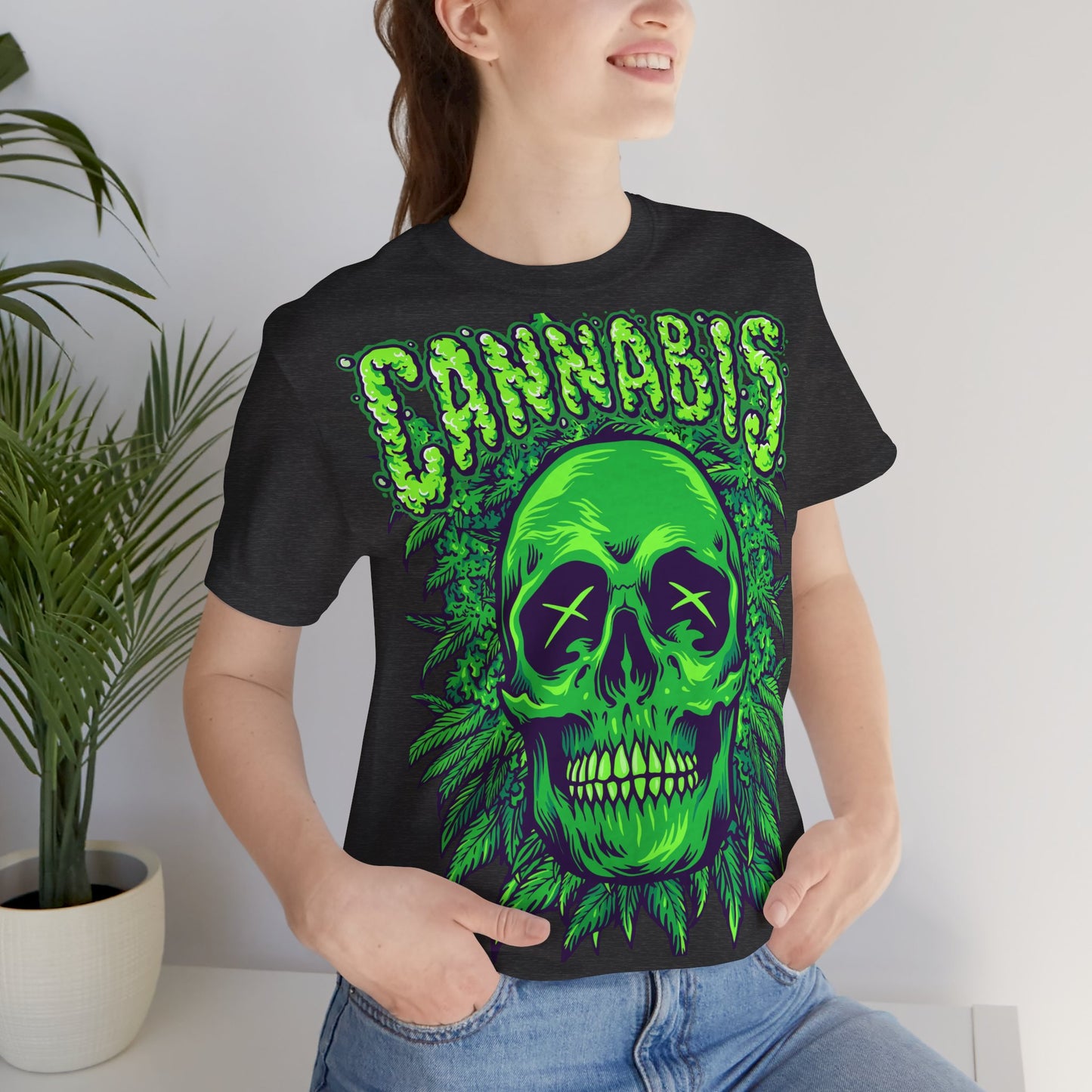 Cannabis Skull T-Shirt - Neon Green - GFAM STORE