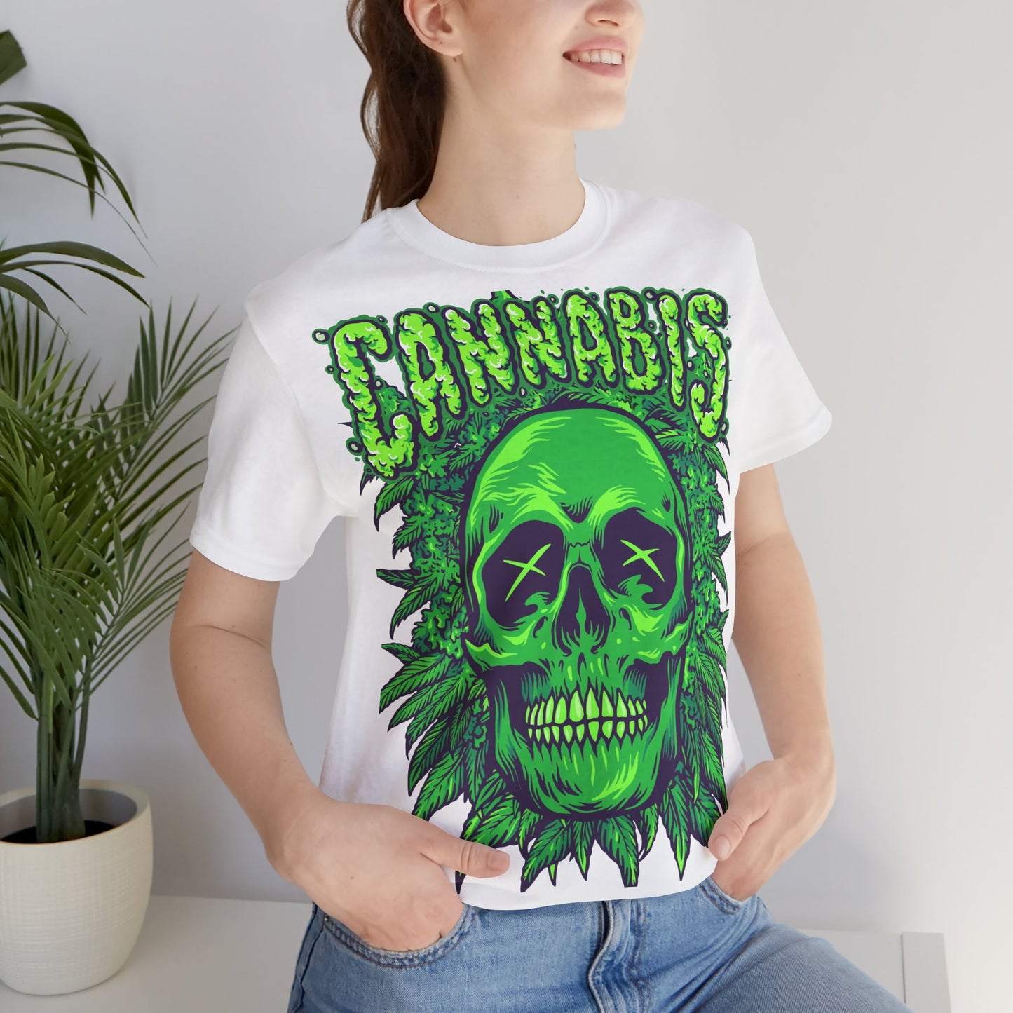 Cannabis Skull T-Shirt - Neon Green - GFAM STORE