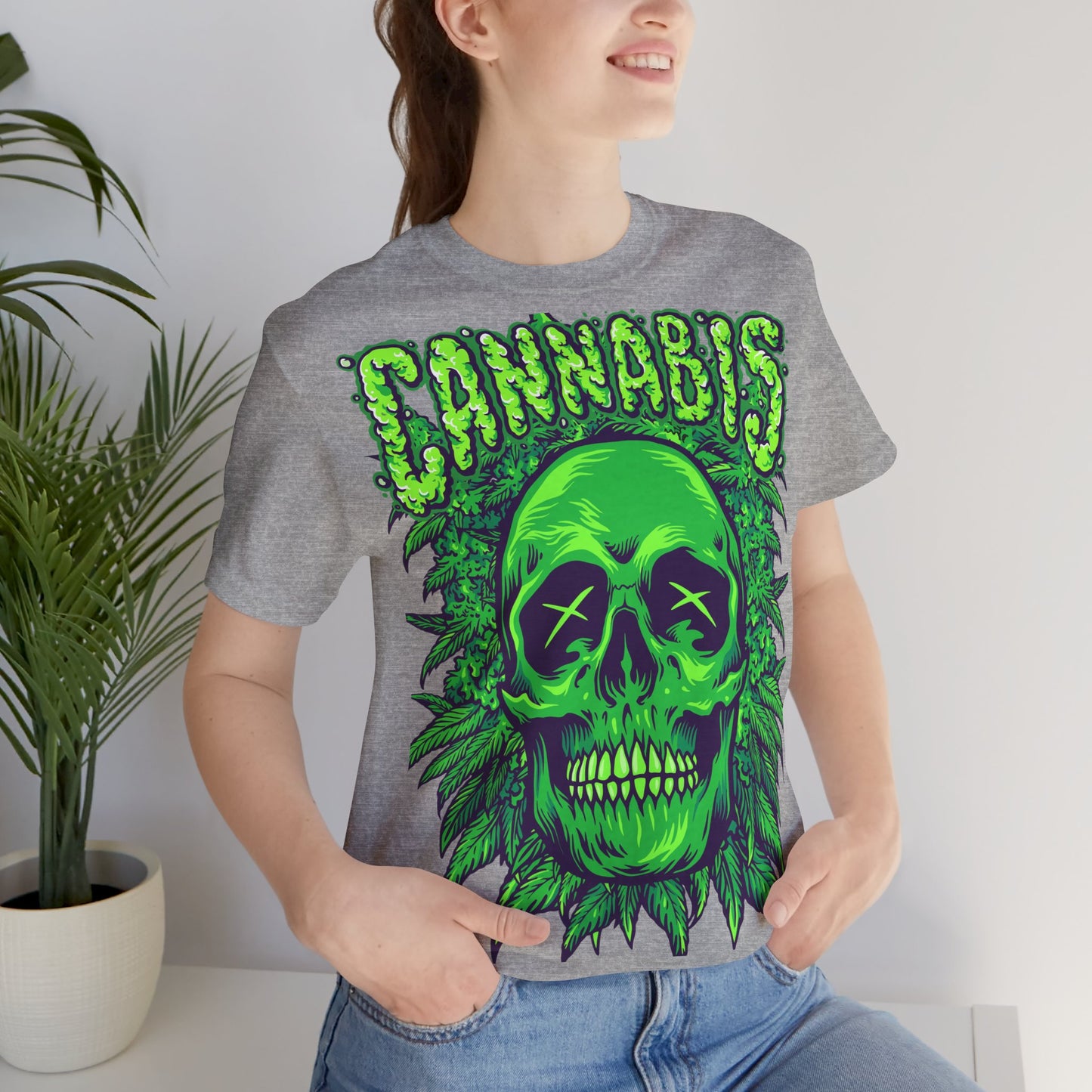 Cannabis Skull T-Shirt - Neon Green - GFAM STORE