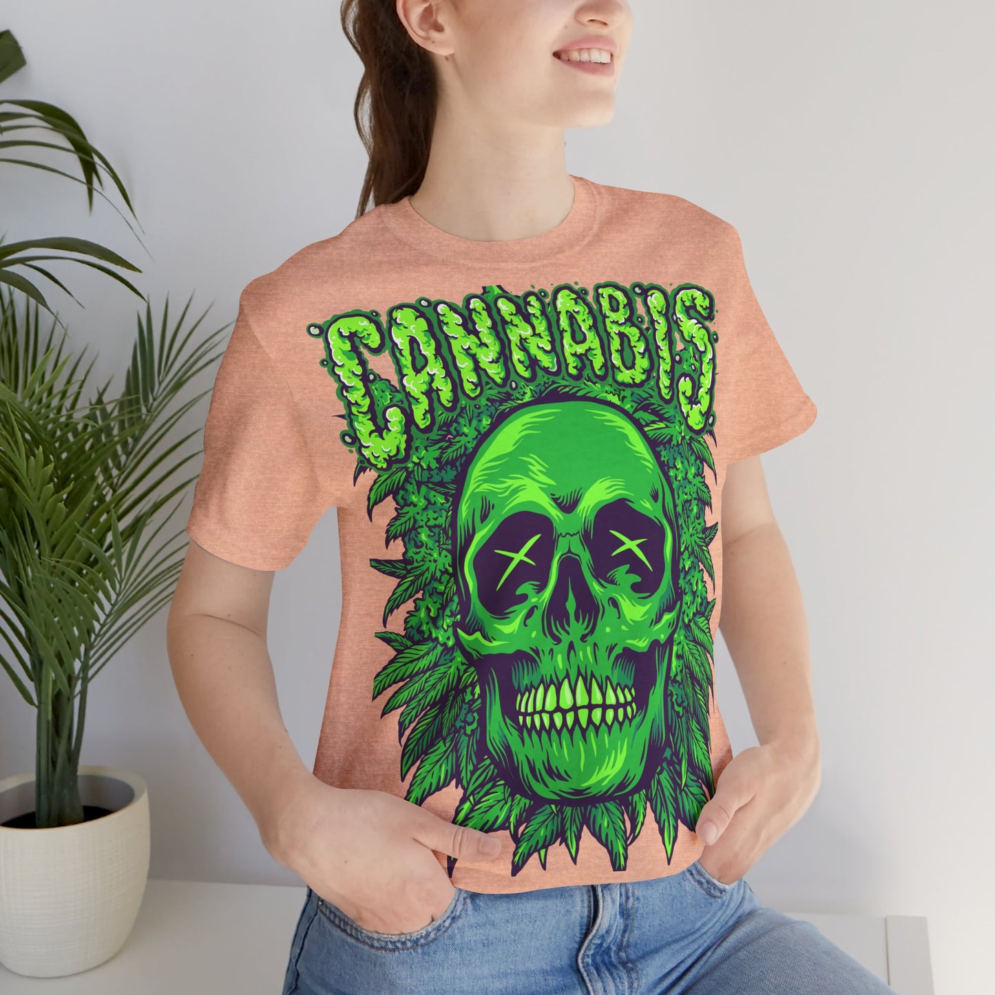 Cannabis Skull T-Shirt - Neon Green - GFAM STORE