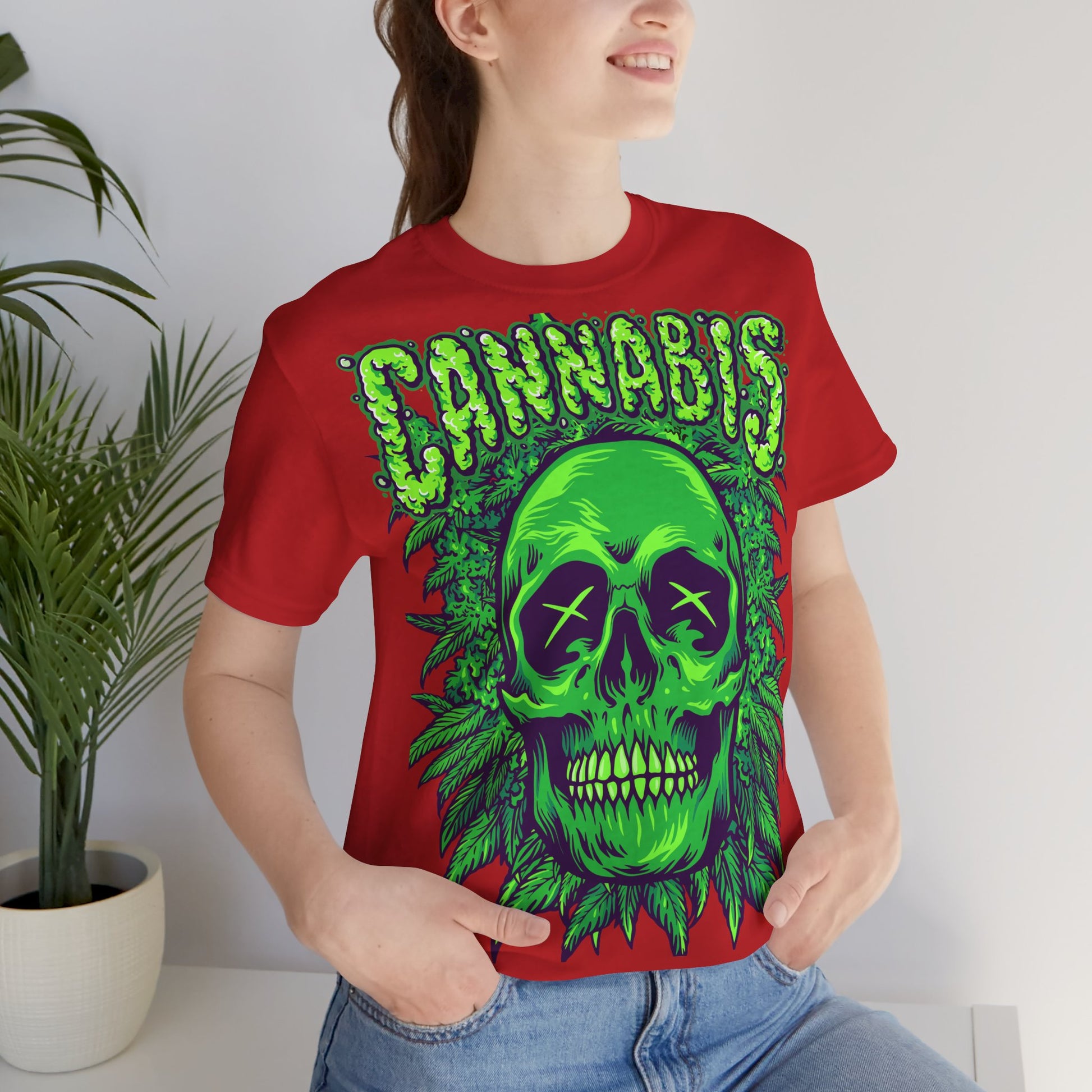 Cannabis Skull T-Shirt - Neon Green - GFAM STORE