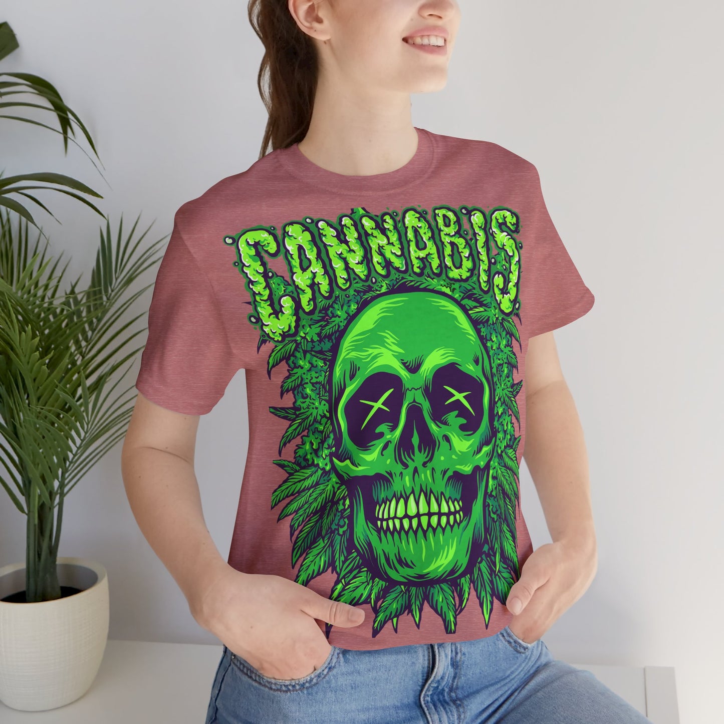 Cannabis Skull T-Shirt - Neon Green - GFAM STORE